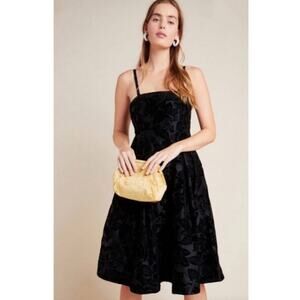 Anthropologie Maeve Jonquil Black Floral Velvet Silk Midi Dress NWT Strapless 8